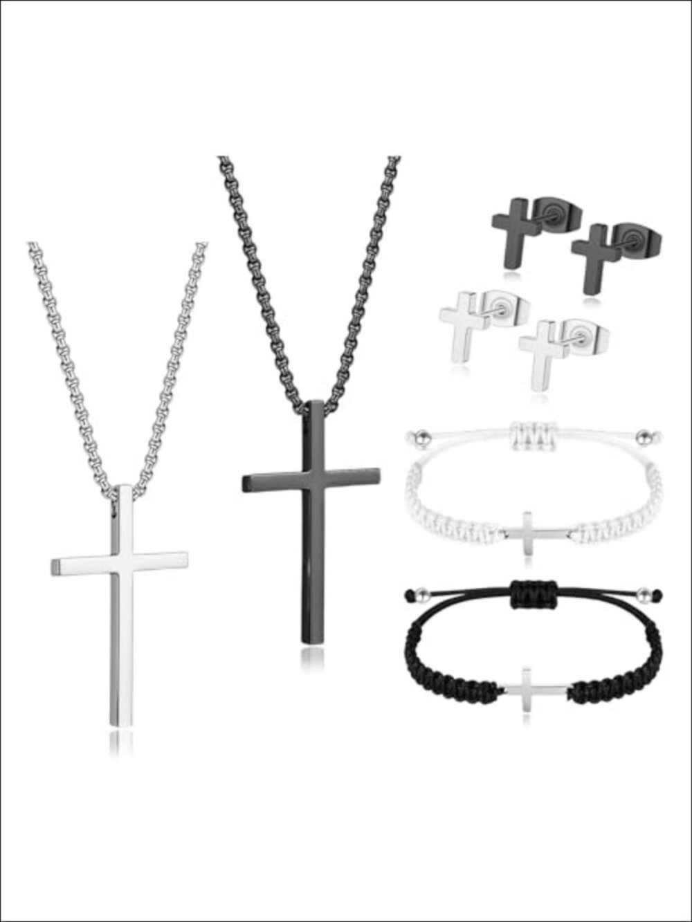 Stainless Steel Cross Jewelry Set Necklaces Bracelets Earrings Gift